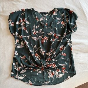 West Kei Dark Green Floral V-Neck Twist Front Blouse